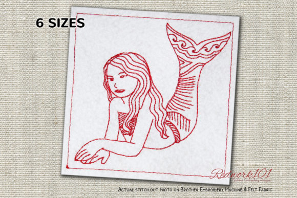 Cartoon Mermaid Redwork for Seasonal Embroidery