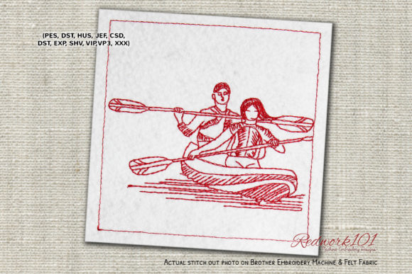 Couple Boating Redwork Embroidery Design Review