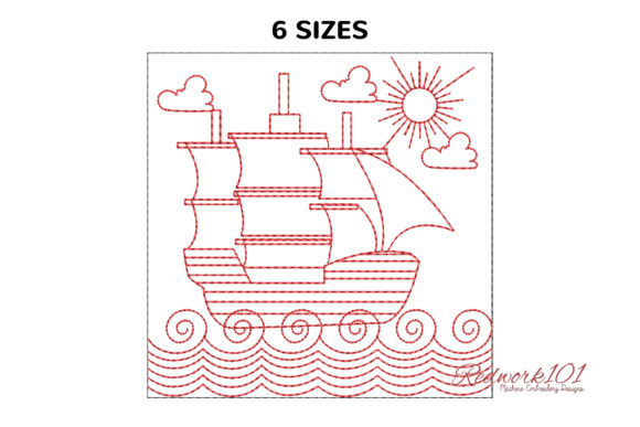 Ship in Ocean Water for Travel Redwork Review